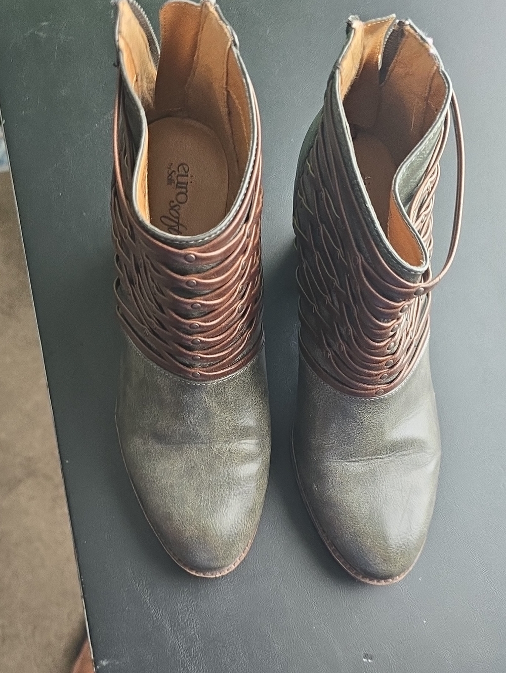 Women's Grey Ankle Booties with Brown Wrap Detail by eurosoft